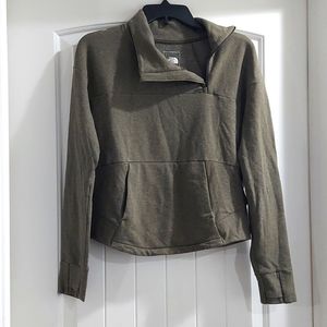 Olive green North Face sweatshirt with 3/4 zip